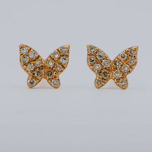 14K Yellow Gold Diamond Mini Butterfly Stud Earrings
